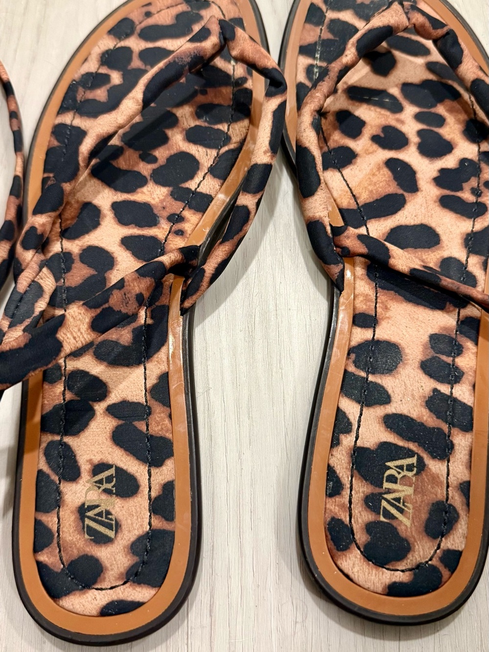 ZARA Leopard Print Knotted Slide Sandals - Brown/Black